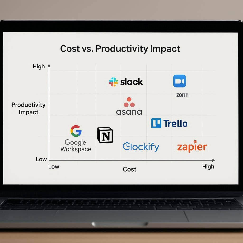Cost versus productivity impact matrix for remote work tools.