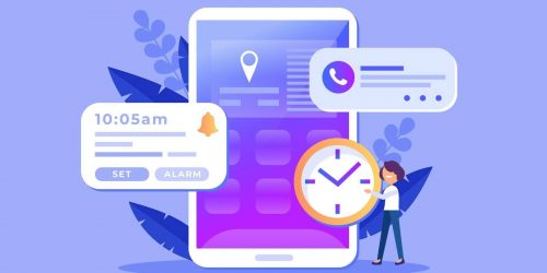 Illustration of a mobile phone with time management apps
